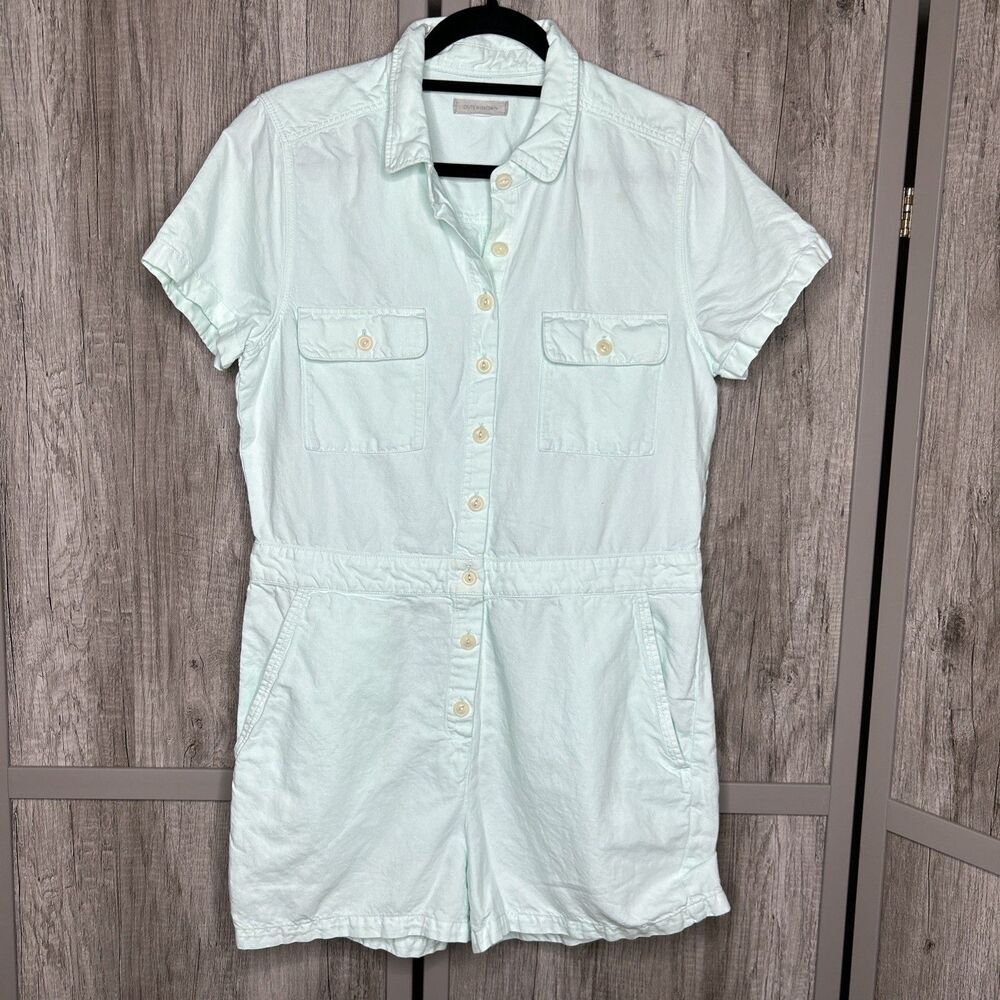 Outerknown Light Mint Green Short Sleeve Cotton Romper